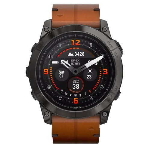 Смарт-годинник Garmin Epix Pro Gen 2 Sapphire 51mm Carbon G. DLC Tit. with Chestnut L. Band (010-02804-30)